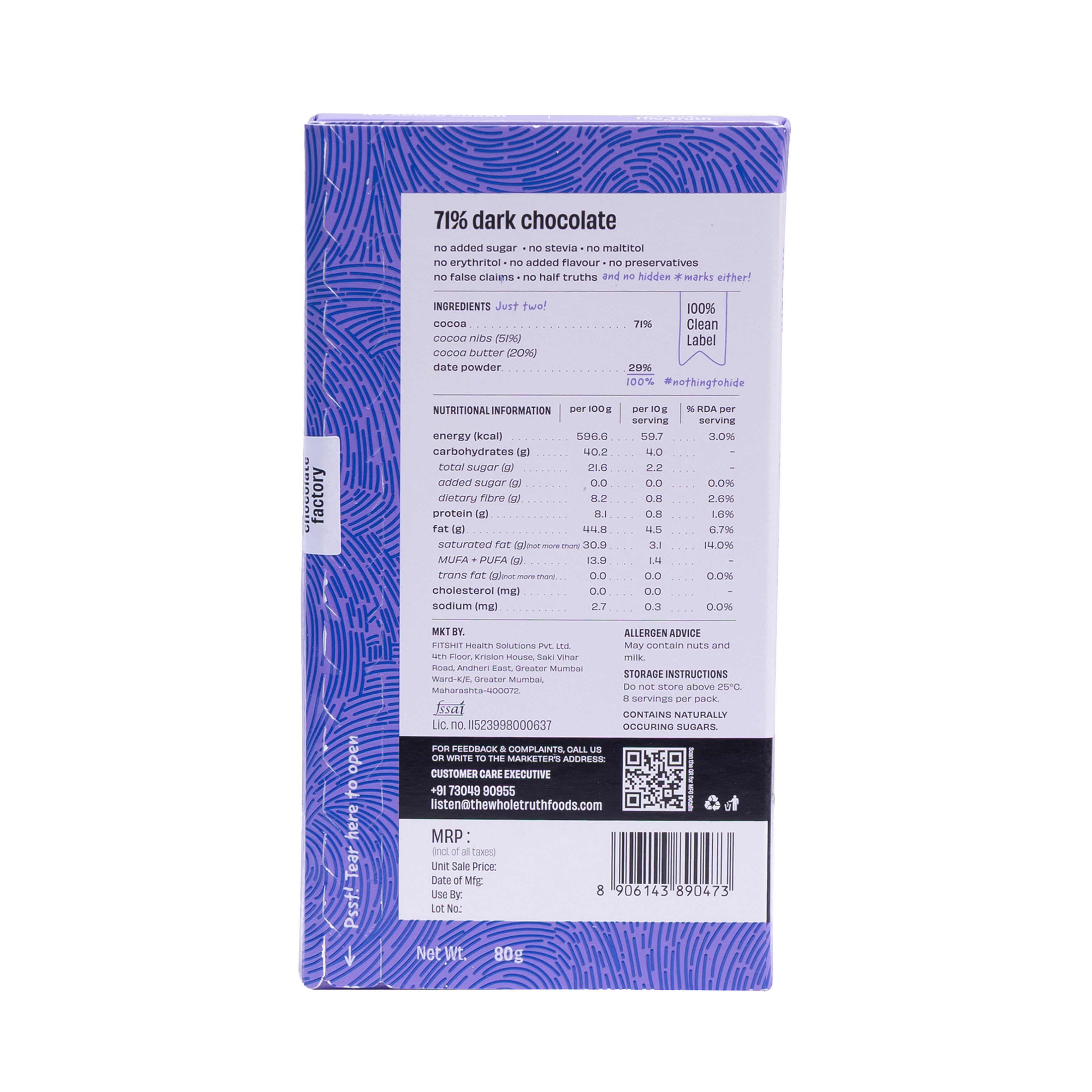 71% Dark Chocolate Sweetened with Dates - Pack of 3 - Thumbnail 3