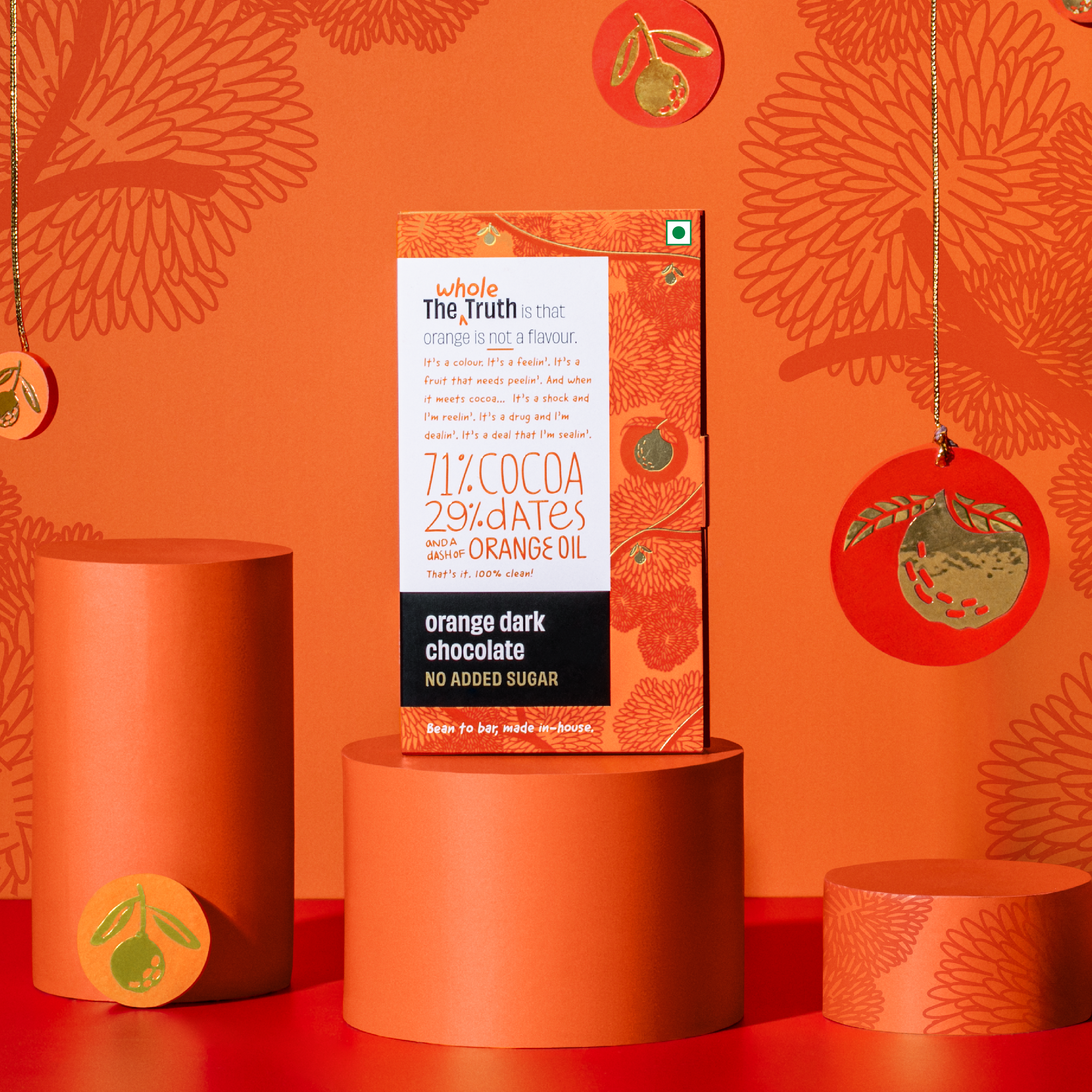 Orange Dark Chocolate Sweetened with Dates - Pack of 3