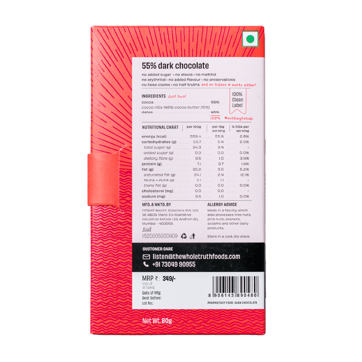55% Dark Chocolate Sweetened with Dates - Pack of 3 - Image 3