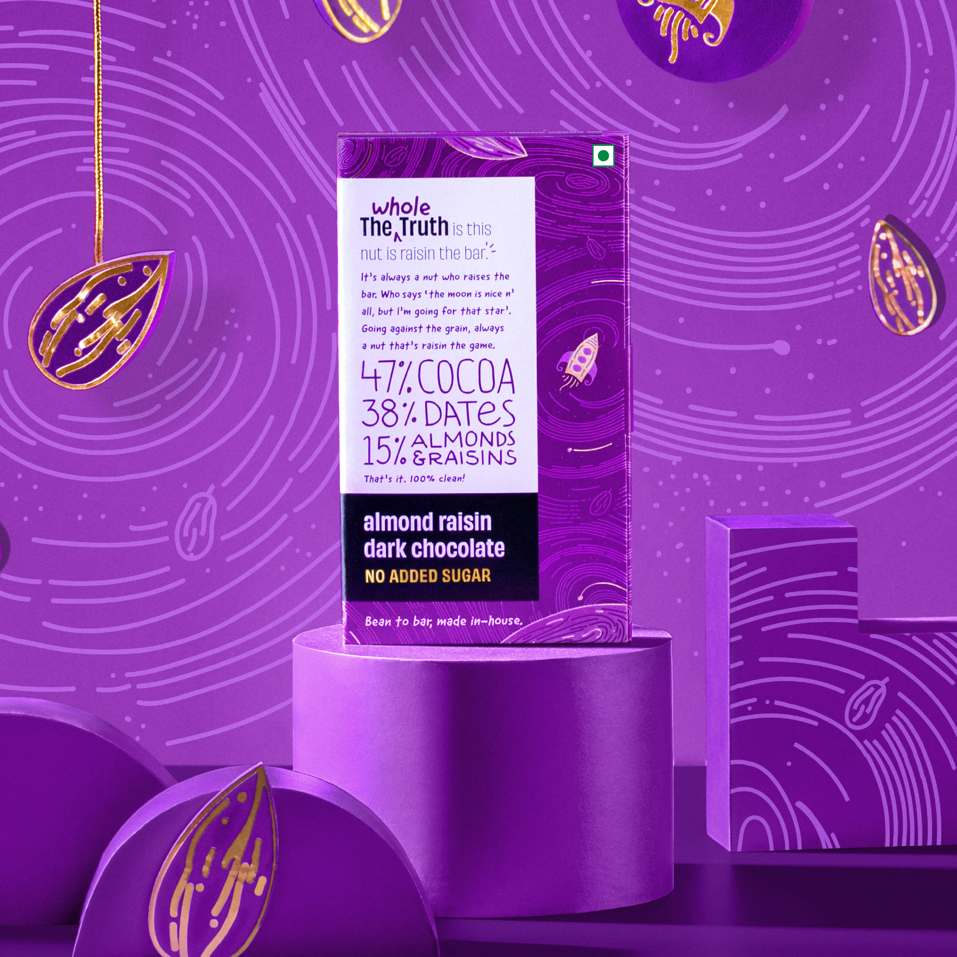 Almond Raisin Dark Chocolate Sweetened with Dates - Pack of 3