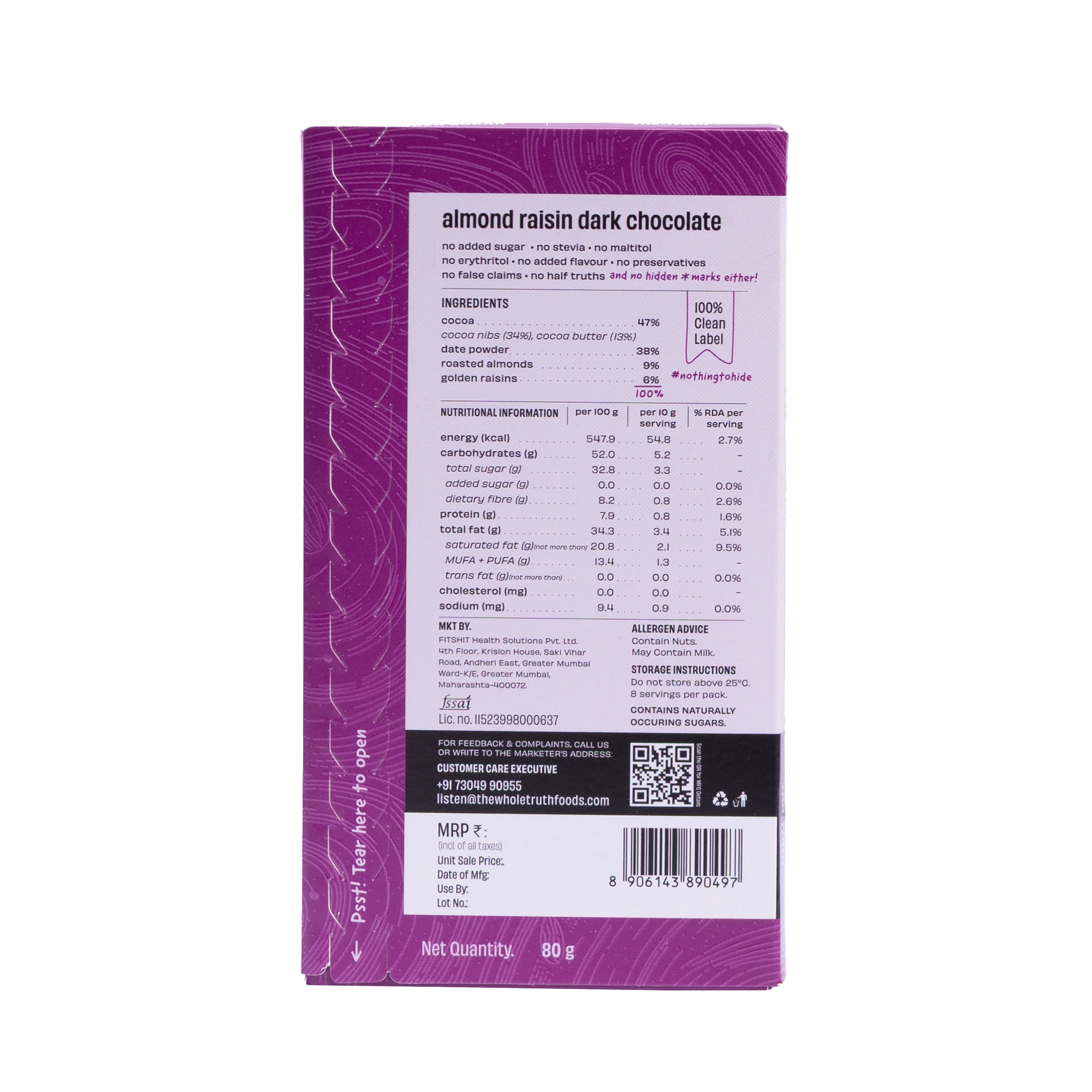 Almond Raisin Dark Chocolate Sweetened with Dates - Pack of 3 - Thumbnail 3