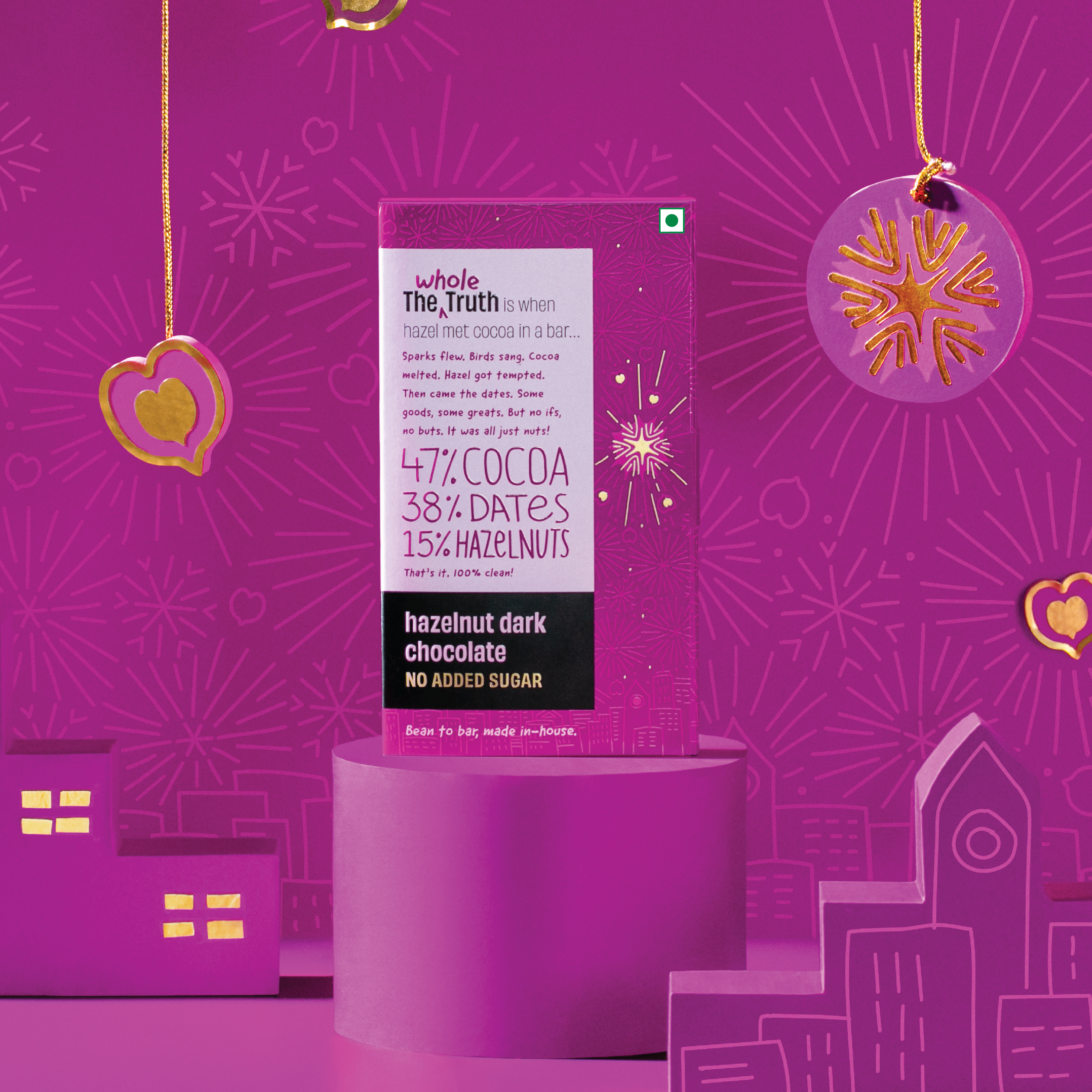 Hazelnut Dark Chocolate Sweetened with Dates - Pack of 3