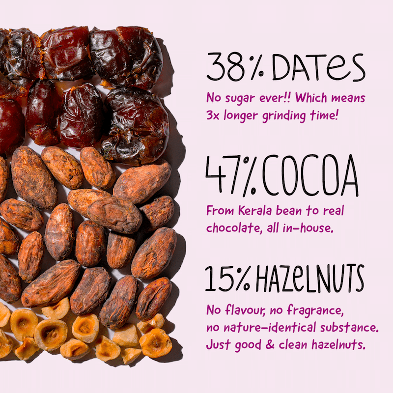 Hazelnut Dark Chocolate Sweetened with Dates - Pack of 3 - Image 4