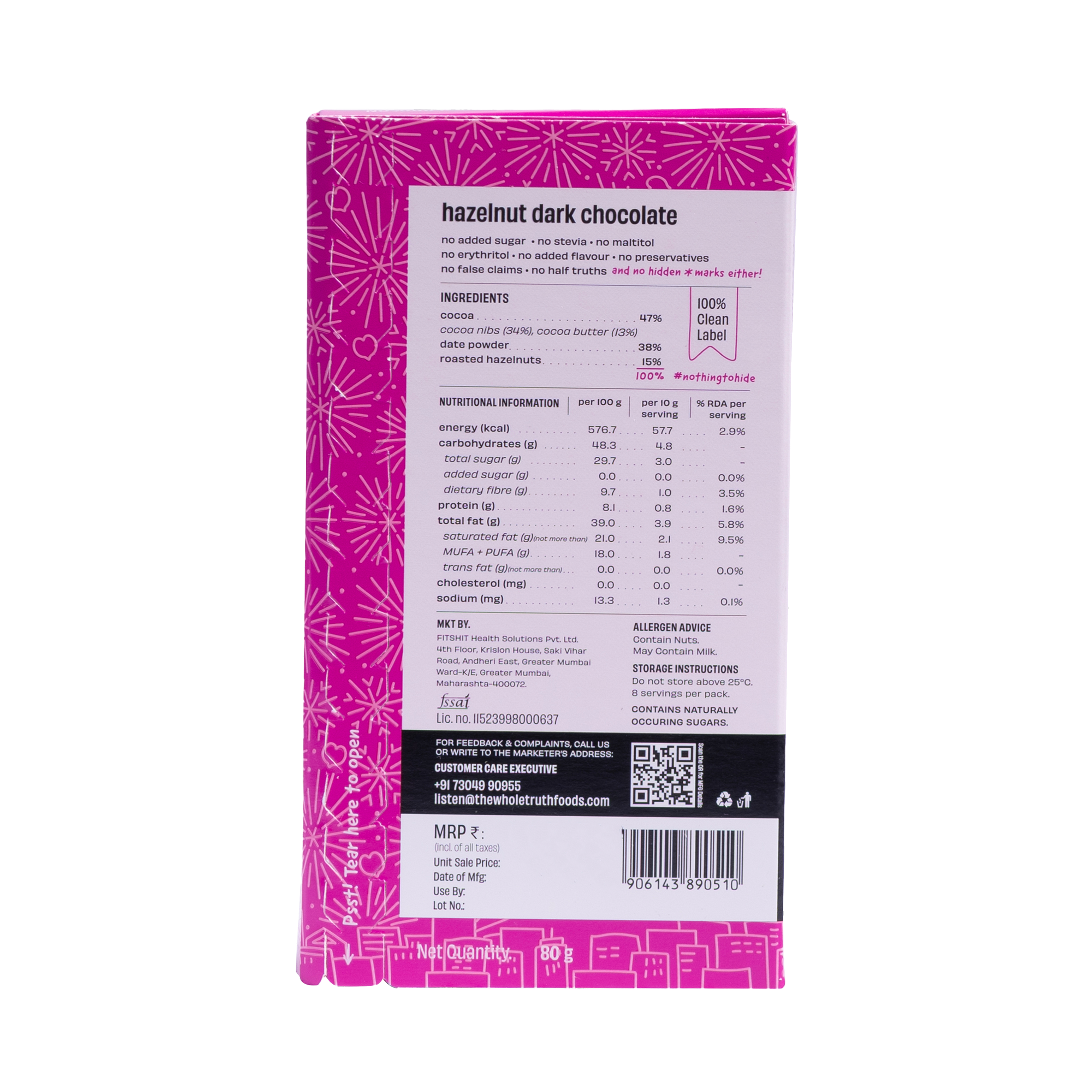 Hazelnut Dark Chocolate Sweetened with Dates - Pack of 3 - Image 3