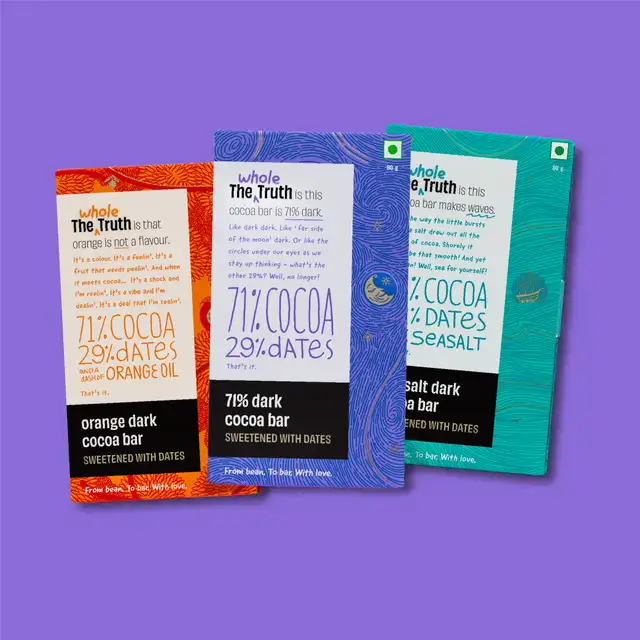 Assorted 70% Dark Cocoa Bar Sweetened with Dates - Pack of 3