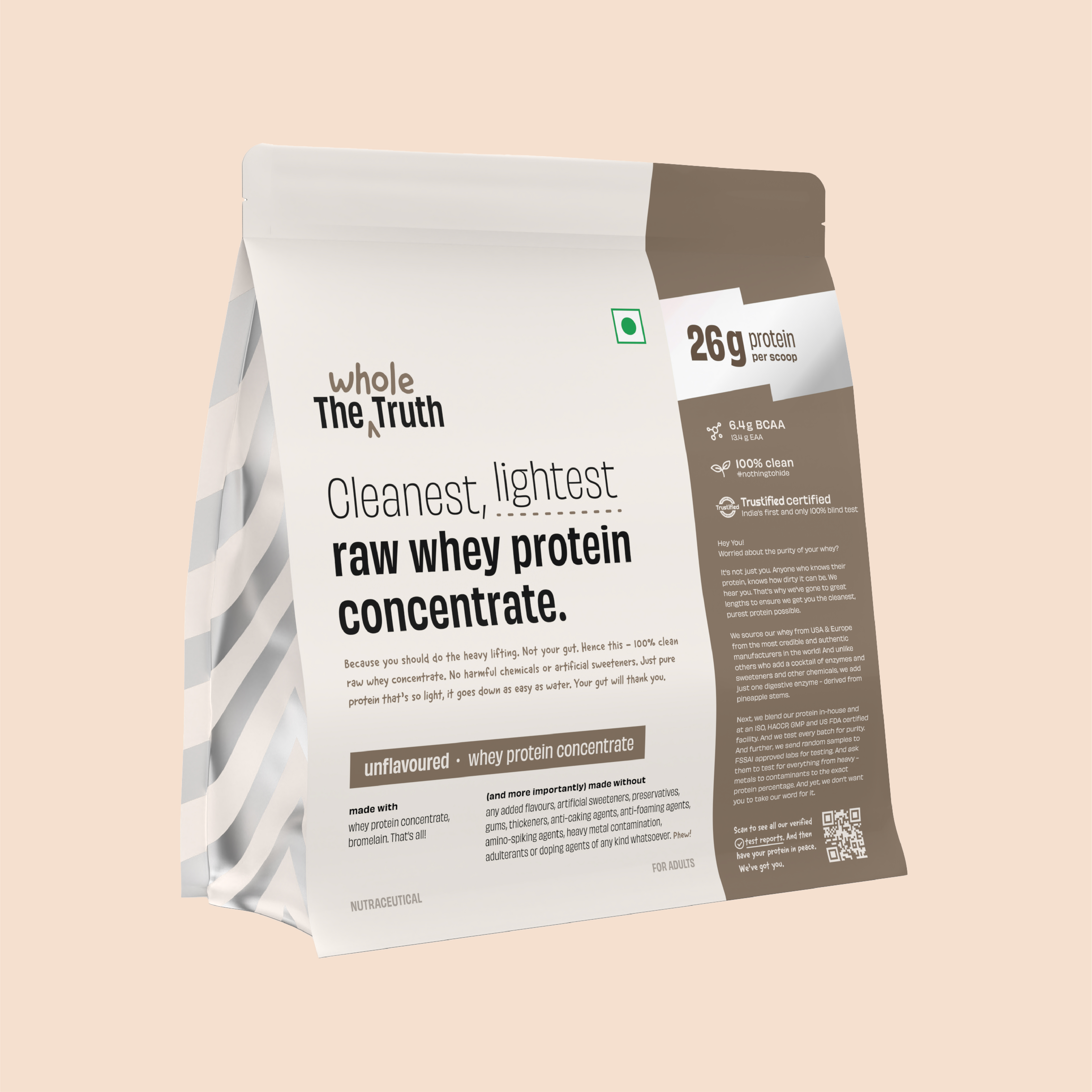 Unflavoured Raw Whey Protein Concentrate 26g Pack of 1 KG