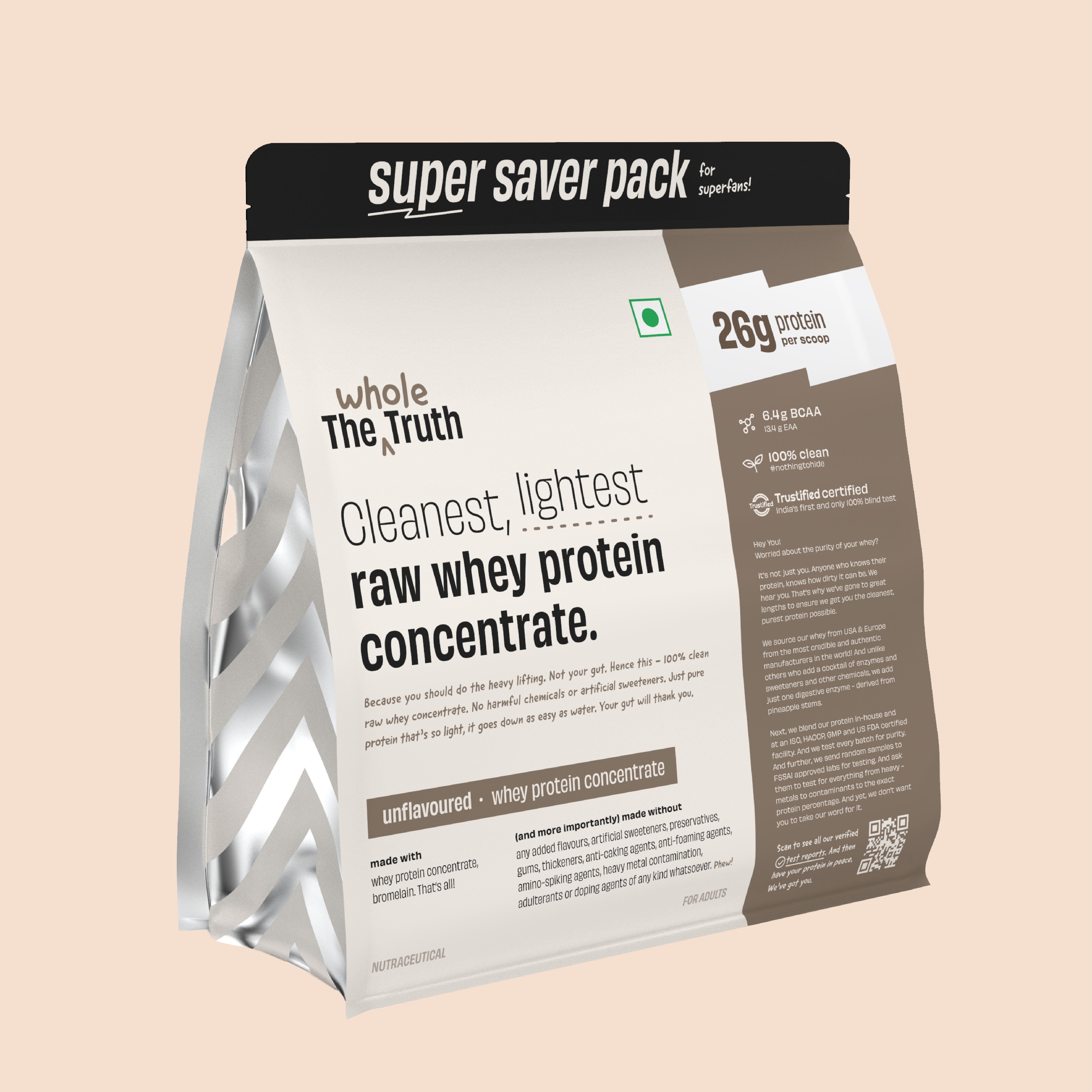 Unflavoured Raw Whey Protein Concentrate 26g Pack of 2 KG