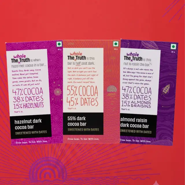 Assorted 47% Dark Cocoa Bar Sweetened with Dates - Pack of 3
