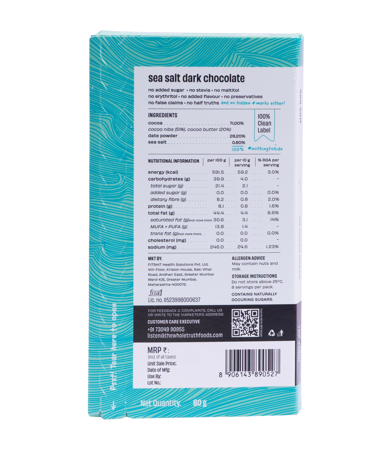 Sea Salt Dark Chocolate Sweetened with Dates - Pack of 3 - Image 3