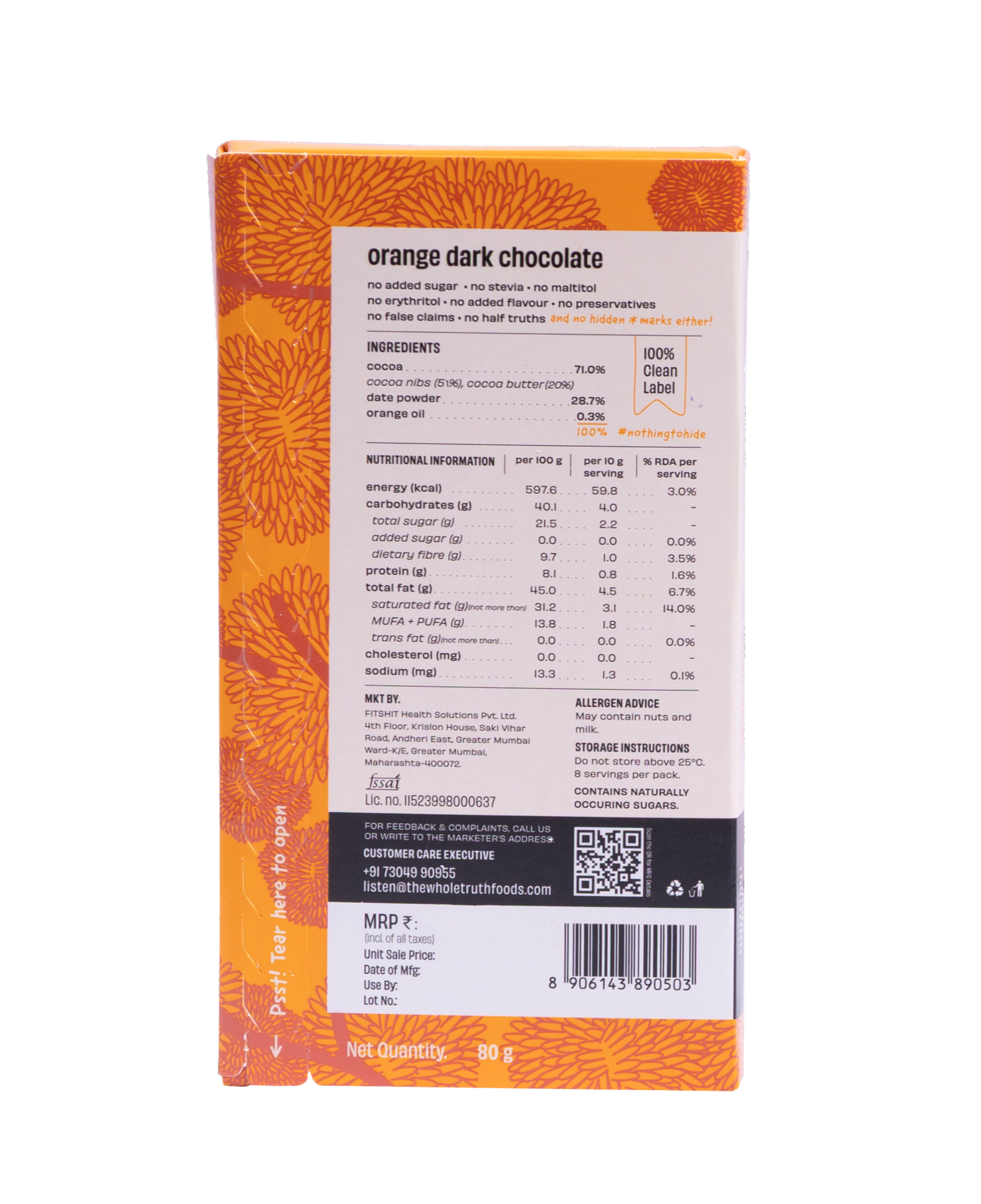 Orange Dark Chocolate Sweetened with Dates - Pack of 3 - Thumbnail 3