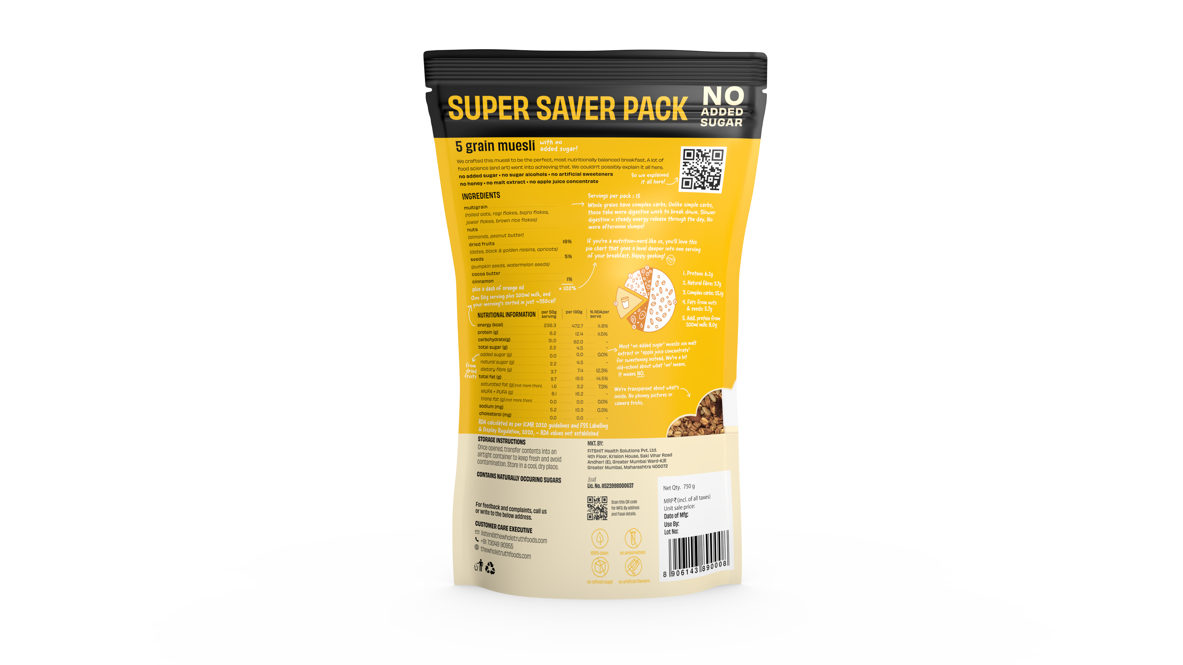 No Added Sugar 5 Grain Muesli - Super Saver Pack of 1.5kg - Thumbnail 6
