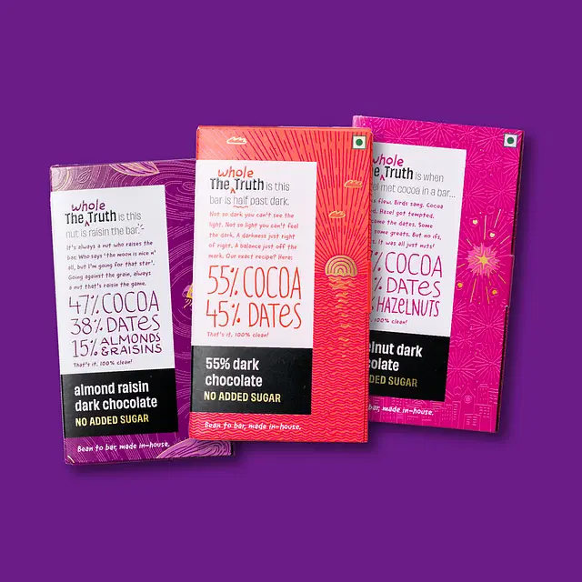 Assorted 47% Dark Chocolate Sweetened with Dates - Pack of 3